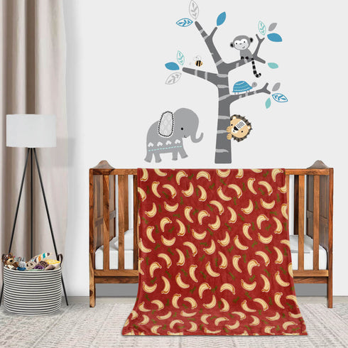 Florida All Season AC Baby Blanket Swaddler Wrapper Flannel Soft and Comfortable for 0-5 Years Babies with Banana Print - Rust